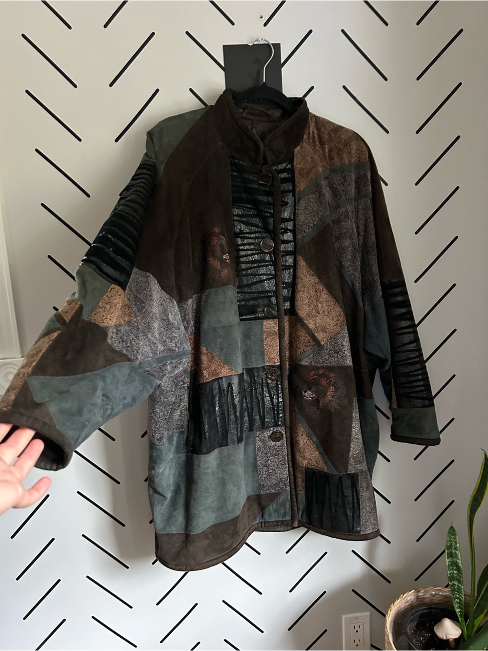 Vintage Stunning unisex patchwork leather lion print jacket oversized
